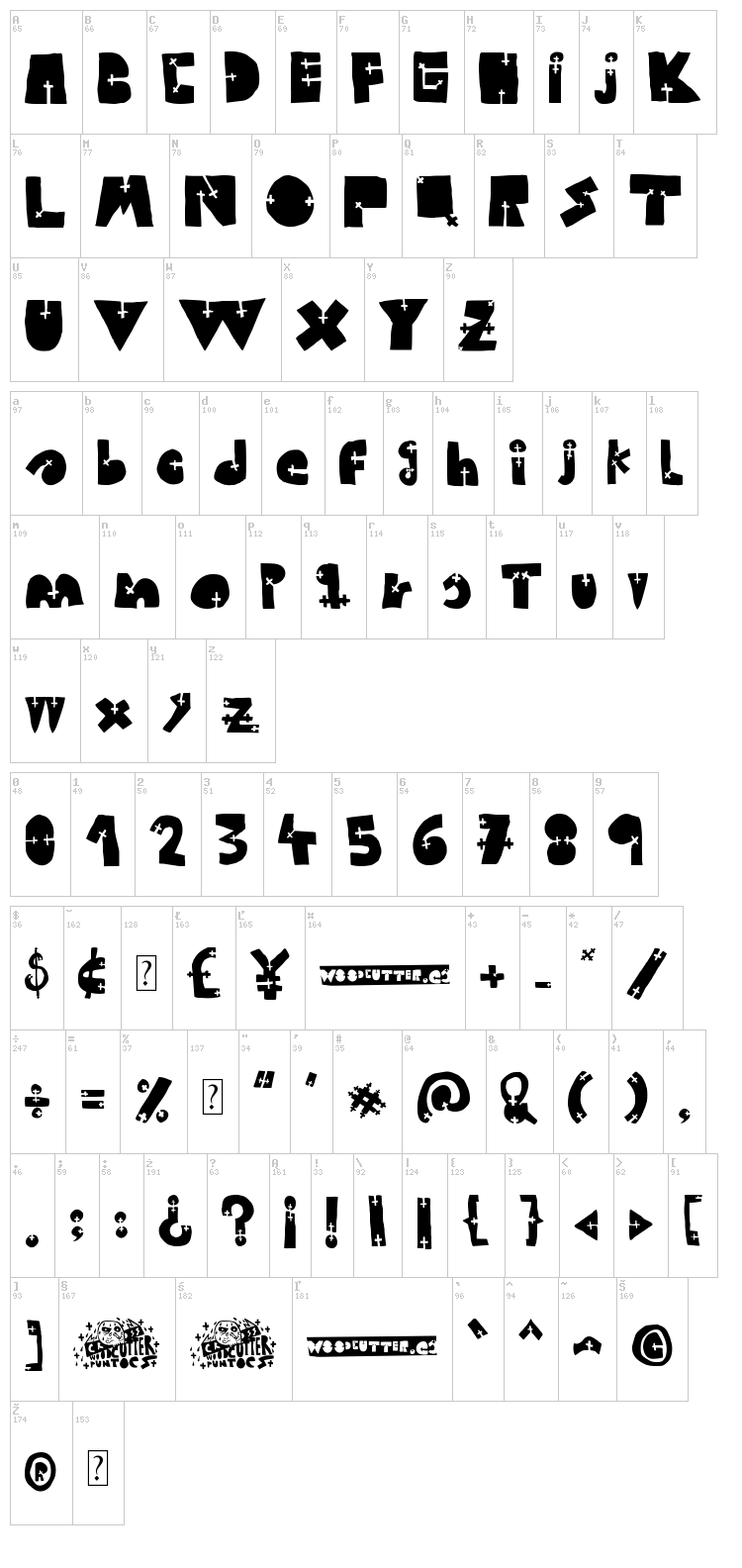 Woodcutter Cross font map